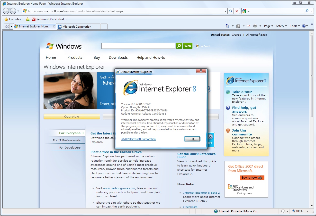 Internet Explorer 8 About Dialog (2009)